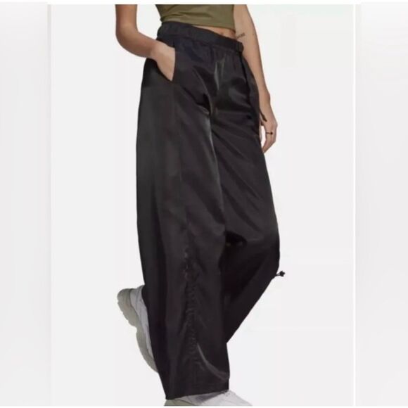 Adidas StreetStyle Black Satin Baggy Track Pants, Adjustable Length, Women's S - Picture 1 of 8